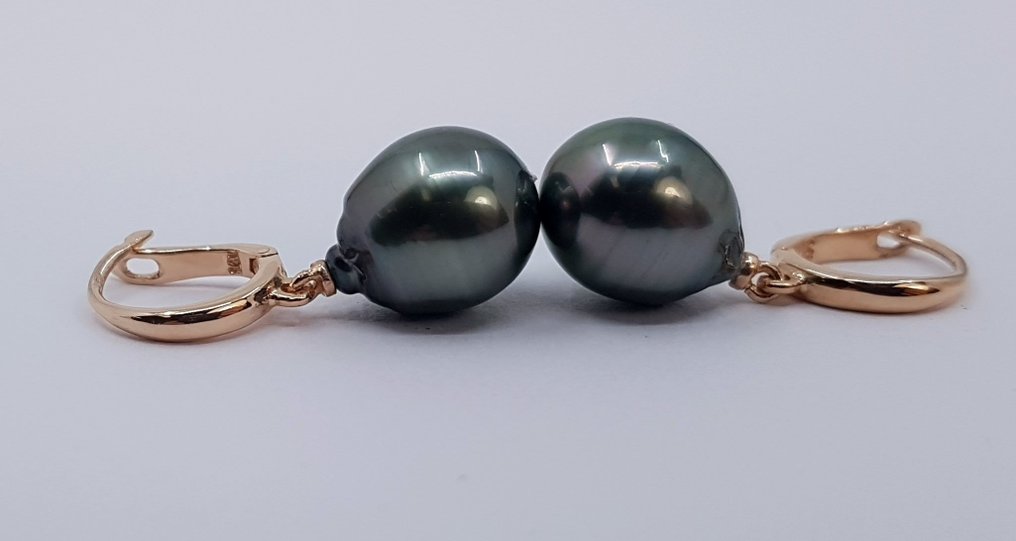 耳环 - 14K包金 玫瑰金 - 10x11毫米大溪地珍珠 #4.3