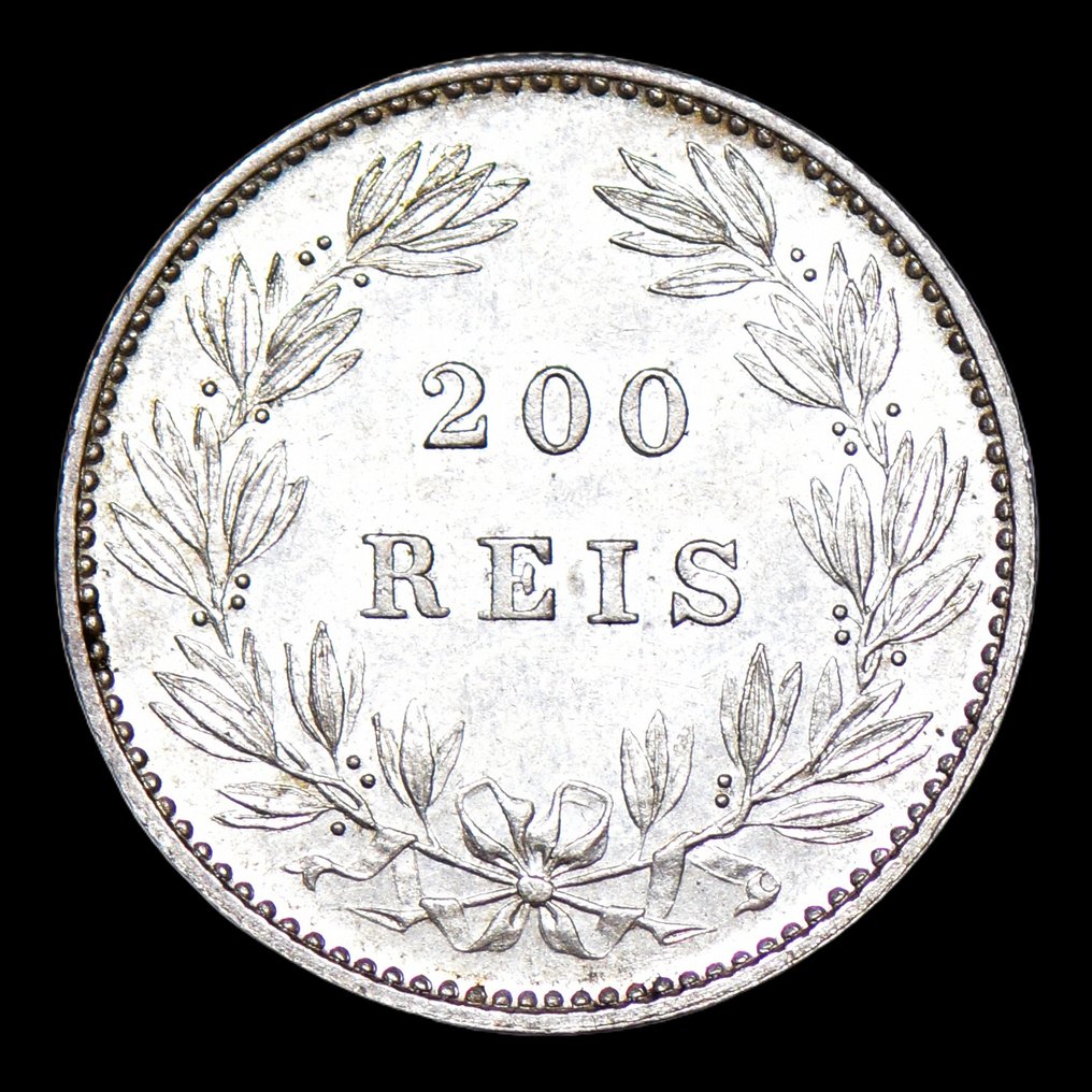 Πορτογαλία. D. Luís I (1861-1889). 200 Reis 1875 - Data Emendada (5 sobre 4) - Rara #1.2