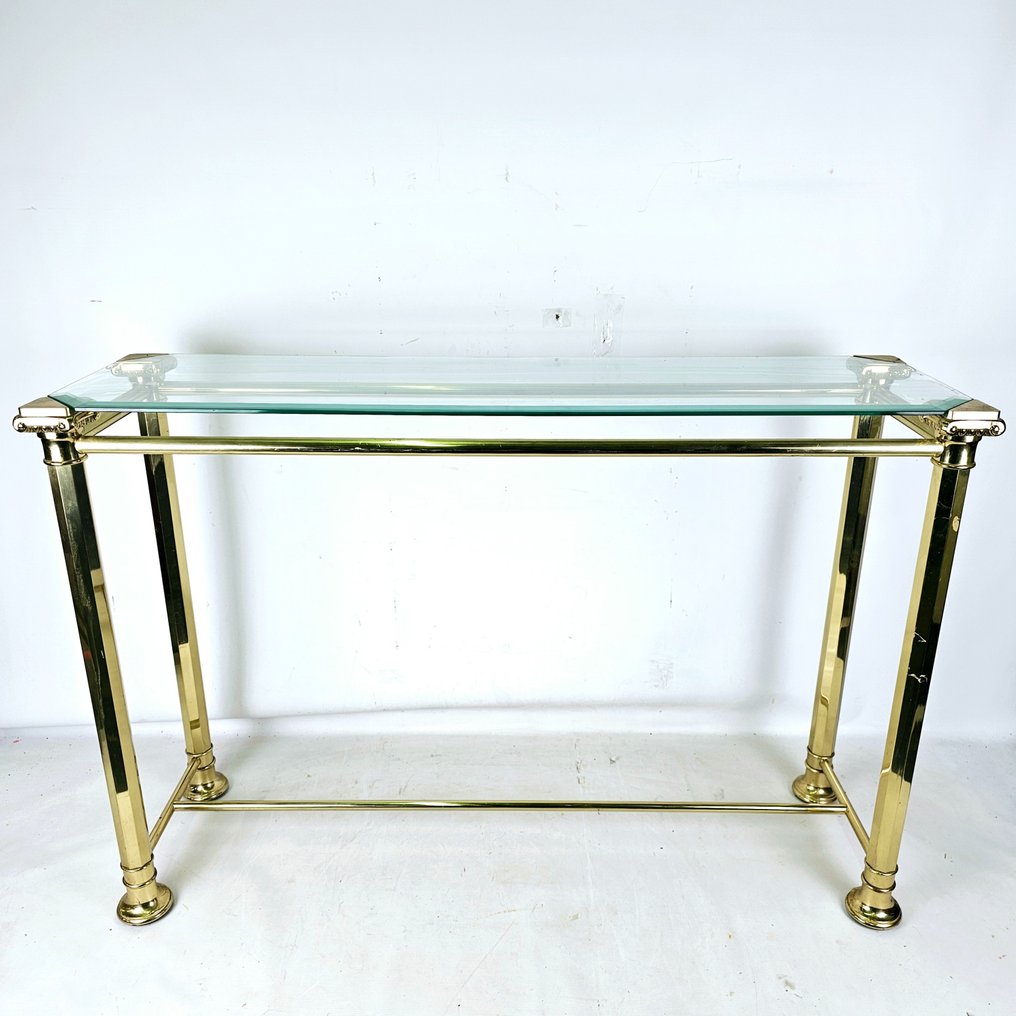Elegant wall console with facet cut top Approx. 1970 - Konsoll bord - Glass, Gullbelagt, Jern #1.1