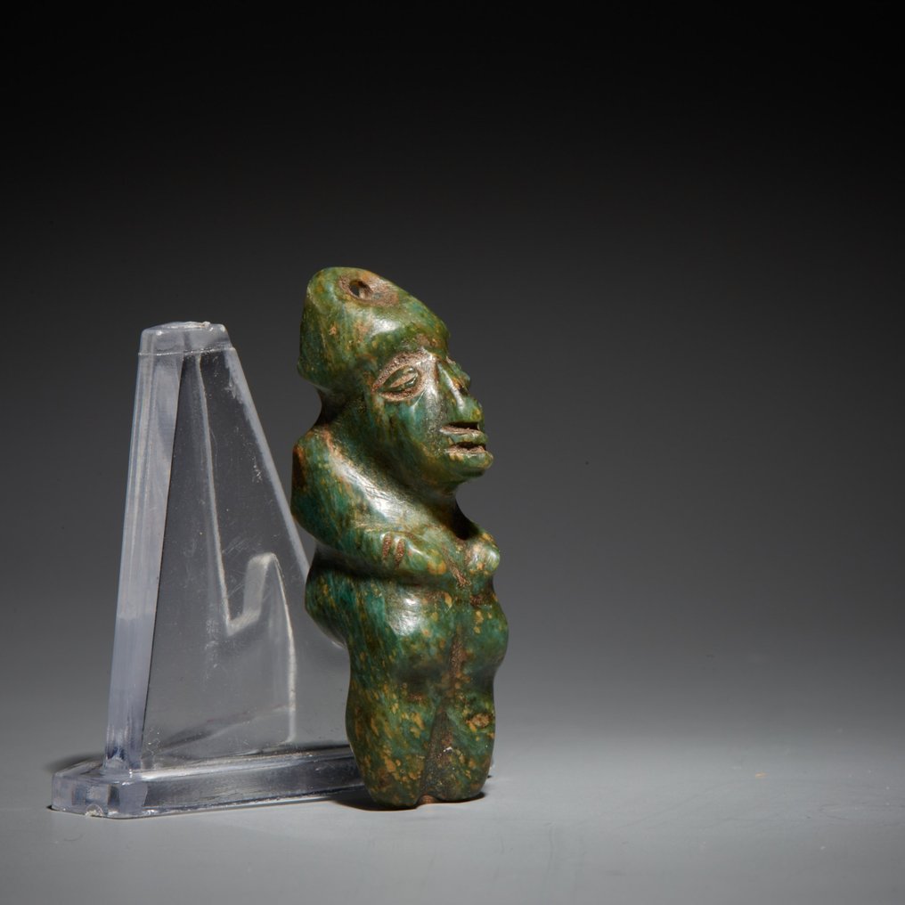 Mixteca，墨西哥 石头 吊坠人像。公元12至15世纪。高4.2厘米。西班牙进口许可证 #1.0