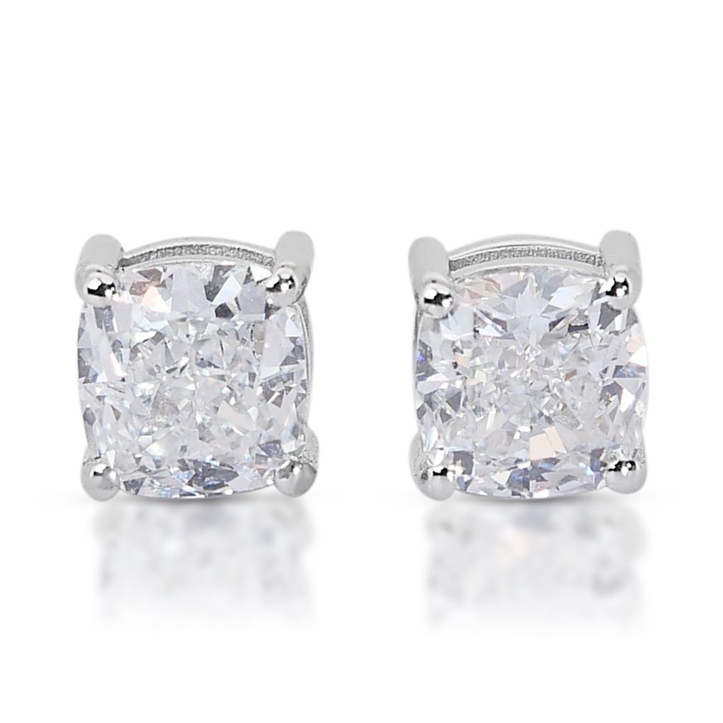Earrings - 18 kt. White gold -  1.60ct. tw. Diamond  (Natural) - Ideal Cut Pair #1.1