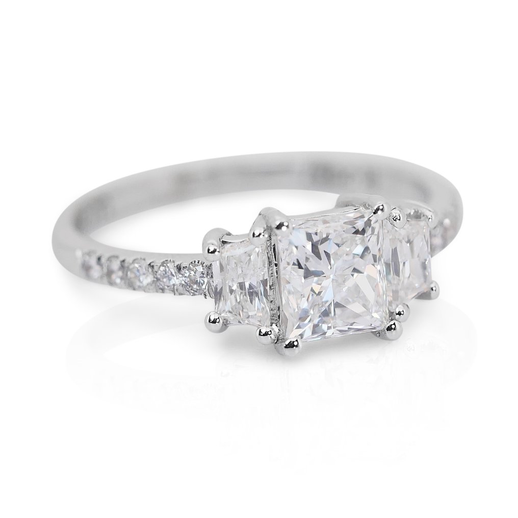 Gyűrű - 18 kt. Fehér arany -  1.68ct. tw. Gyémánt  (Természetes) - Gyémánt - Ideális Cut Princess #2.1