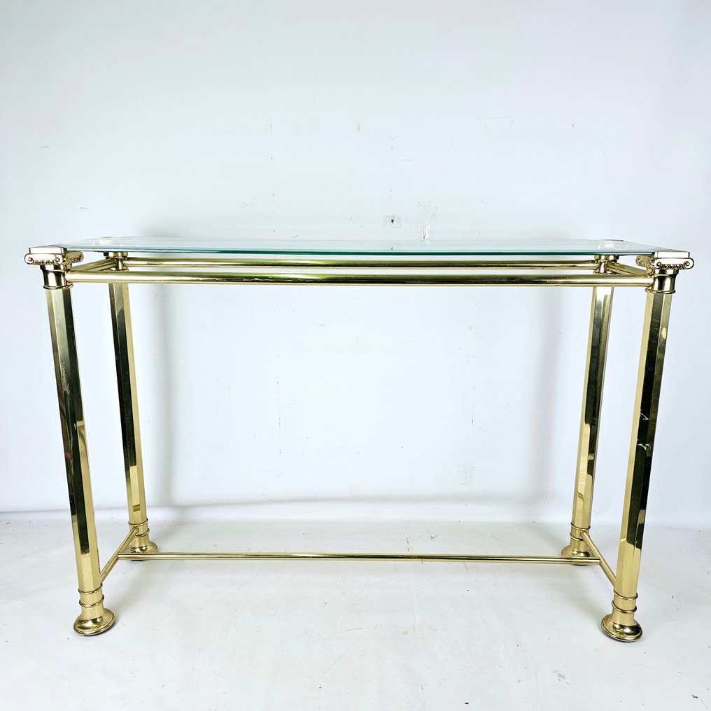 Elegant wall console with facet cut top Approx. 1970 - Konsoll bord - Glass, Gullbelagt, Jern #2.1
