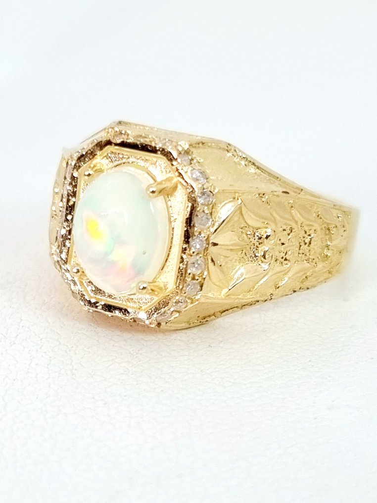 Ring - 14 karat Gulguld Opal - Diamant #1.2