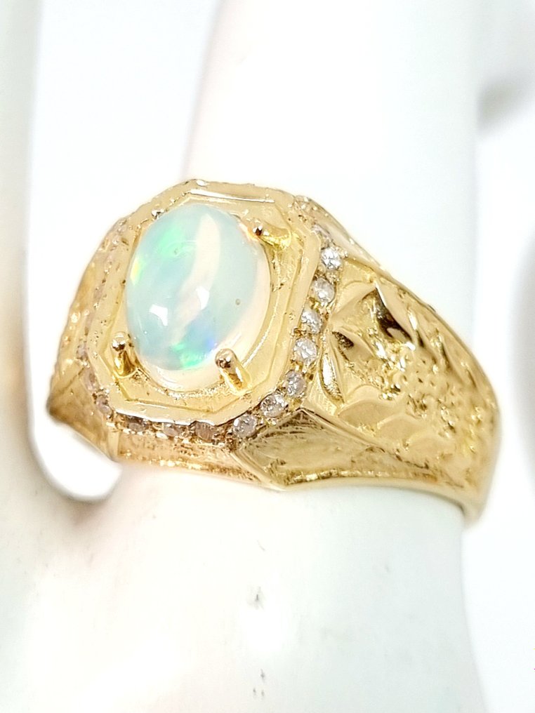 Ring - 14 karat Gulguld Opal - Diamant #1.1