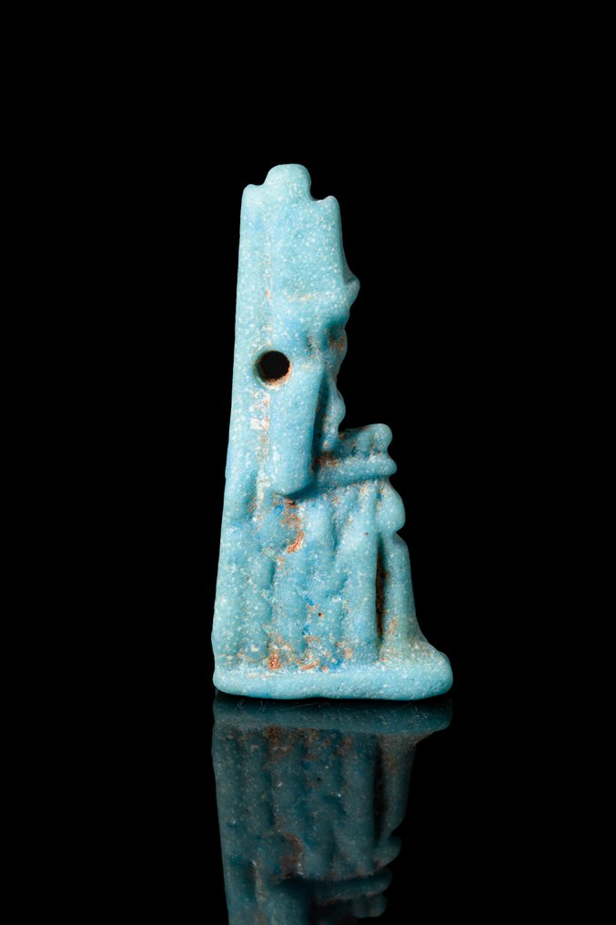 Oldtidens Egypten Fajanceamulet af siddende Isis og hendes søn Horus  (Ingen mindstepris) #2.1