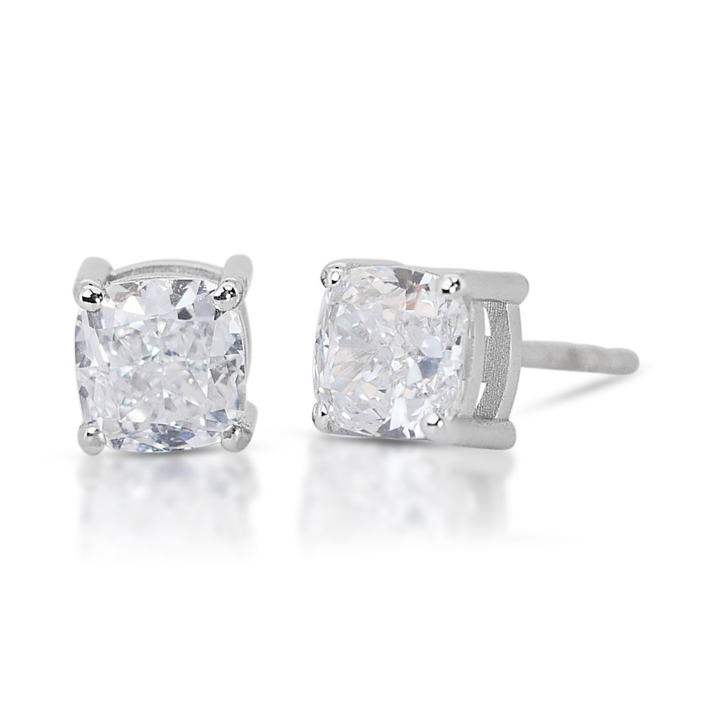 Earrings - 18 kt. White gold -  1.60ct. tw. Diamond  (Natural) - Ideal Cut Pair #2.1