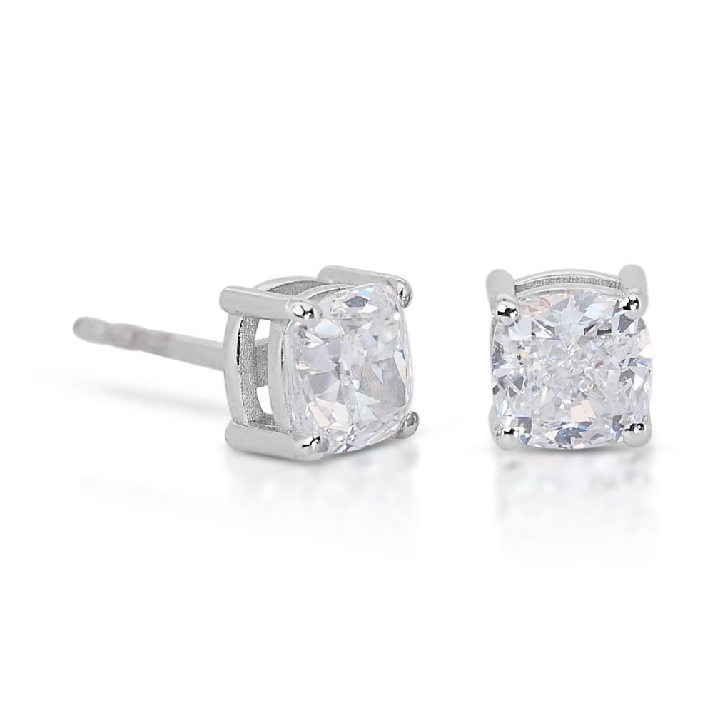 Earrings - 18 kt. White gold -  1.60ct. tw. Diamond  (Natural) - Ideal Cut Pair #1.2