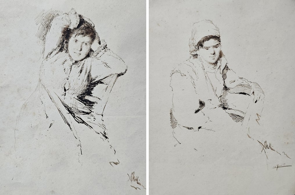 Achille Mollica (1832-1885) - Coppia di figure femminili #1.1