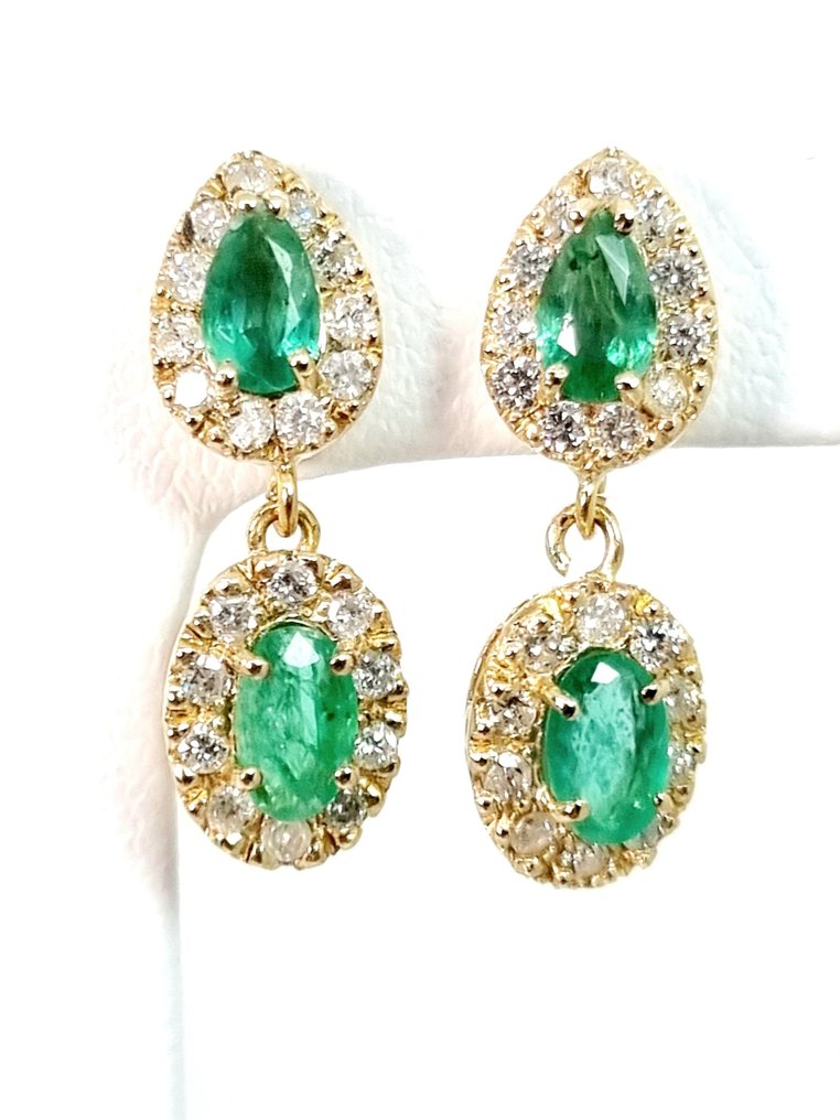 Earrings - 14 kt. Yellow gold Emerald - Diamond #1.2