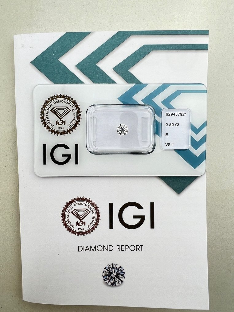 Sem preço de reserva - 1 pcs Diamante  (Natural)  - 0.50 ct - Redondo - E - VS1 - International Gemological Institute (IGI) #1.1