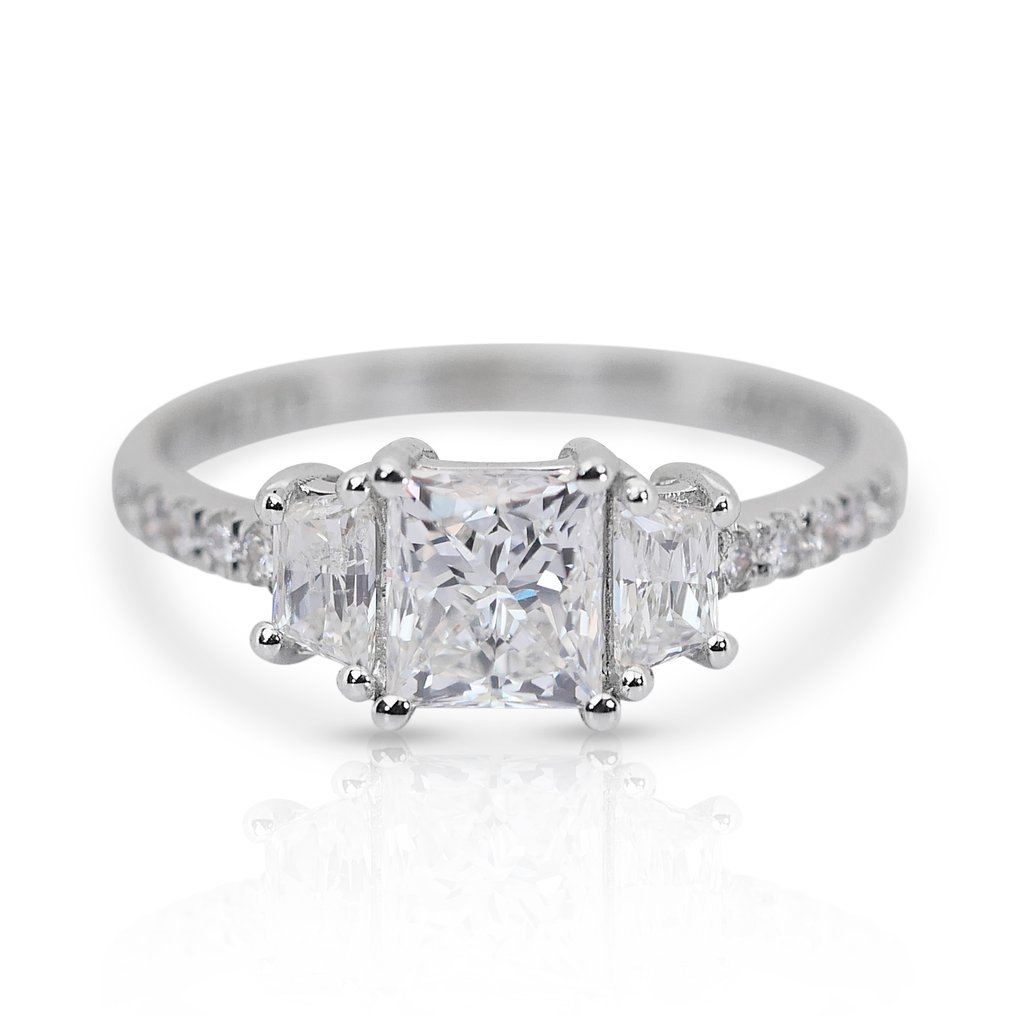 戒指 - 18K包金 白金 -  1.68ct. tw. 钻石  (天然) - 钻石 - 理想切割公主方形 #1.1