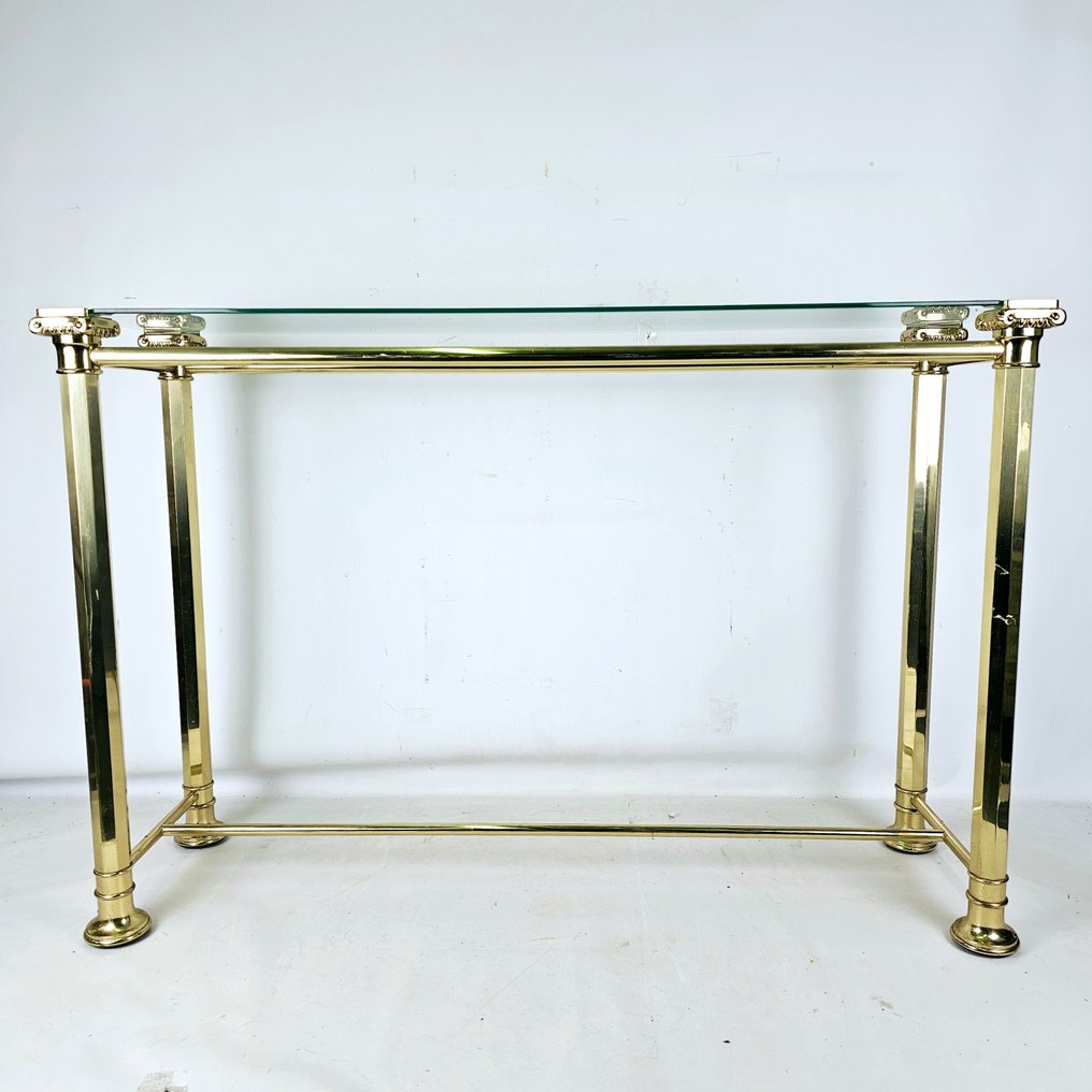 Elegant wall console with facet cut top Approx. 1970 - Konsoll bord - Glass, Gullbelagt, Jern #1.2