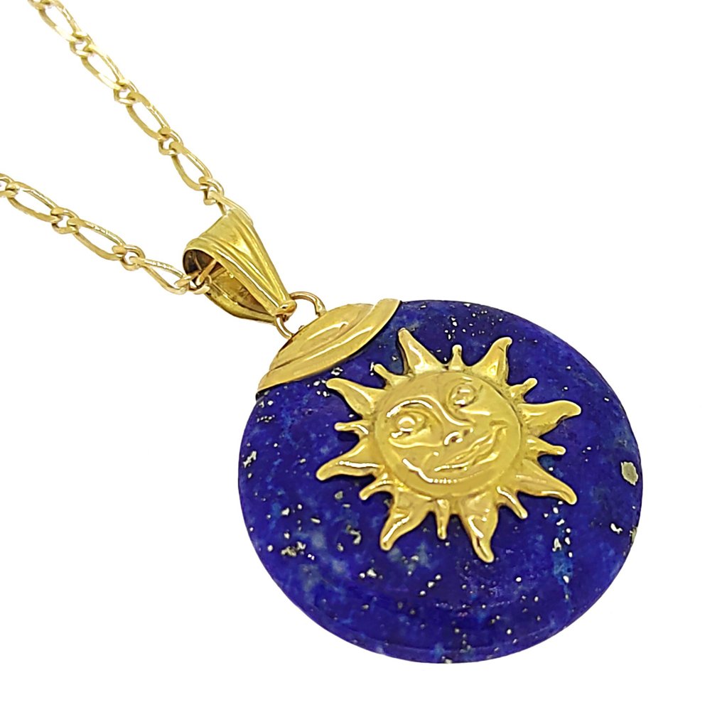 Necklace with pendant - 18 kt. Yellow gold Lapis lazuli #2.1