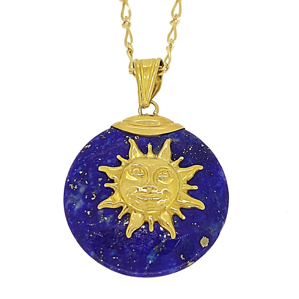 Collier avec pendentif - 18 carats Or jaune Lapis-lazuli #1.1