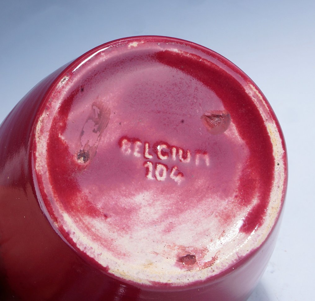 Faienceries de Thulin - Jar - Art Deco dish with polychrome drip glaze in red and gray tones. - Ceramic #4.3
