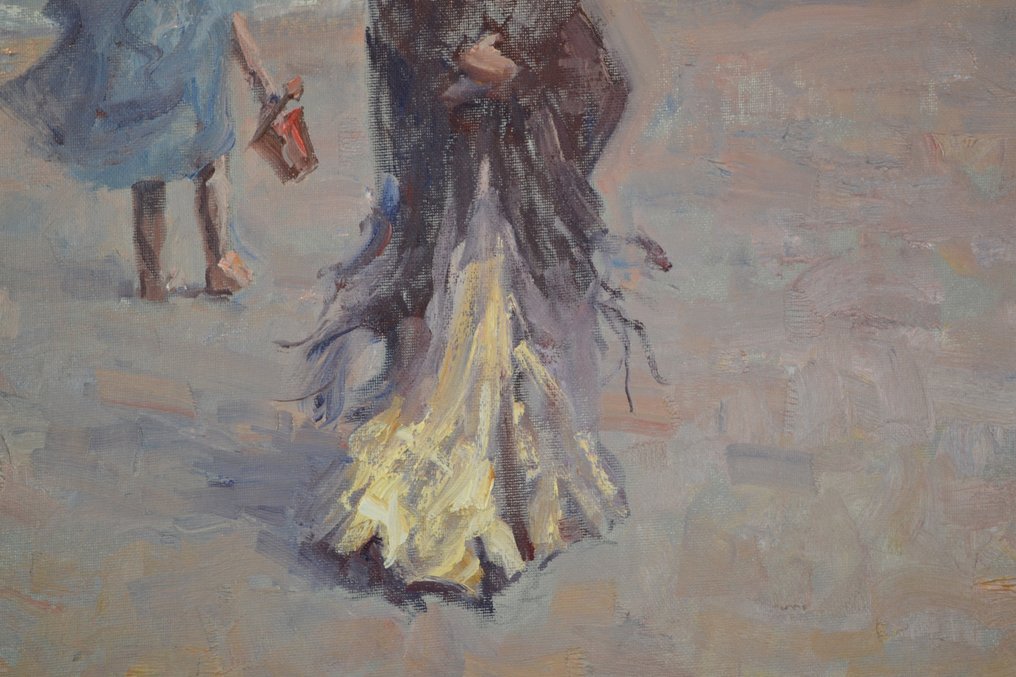 Chris van Dijk  (1952) Impressionist - " Windy day on the beach " #1.3