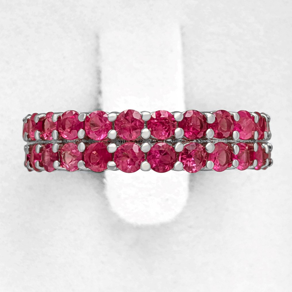 戒指 - 14K包金 白金 -  6.18ct. tw. 红宝石 #2.1