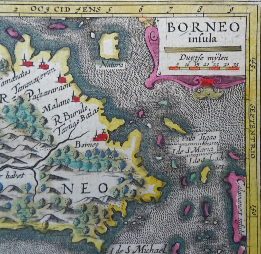 Indonesia - Malaysia, Brunei, Borneo, Kalimantan; Bertius / Hondius - Borneo Insula - 1601-1620 #3.2