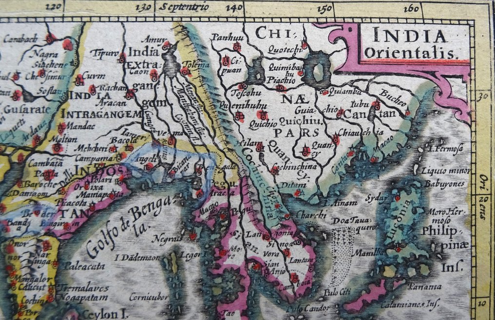 Ασία - Ινδία, Νοτιοανατολική Ασία, Φιλιππίνες, Σρι Λάνκα, Κίνα...; B. Langenes / P. Bertius / J. Hondius - India Orientalis - 1601-1620 #2.1