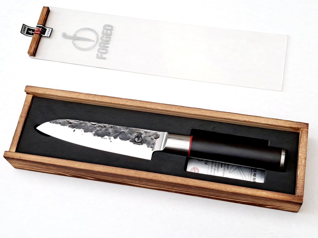 Santoku Knife - 440C Japanese Stainless Steel - Forged and Hammered - Zebra Wood - Køkkenkniv - Rustfrit stål - Japan #1.2