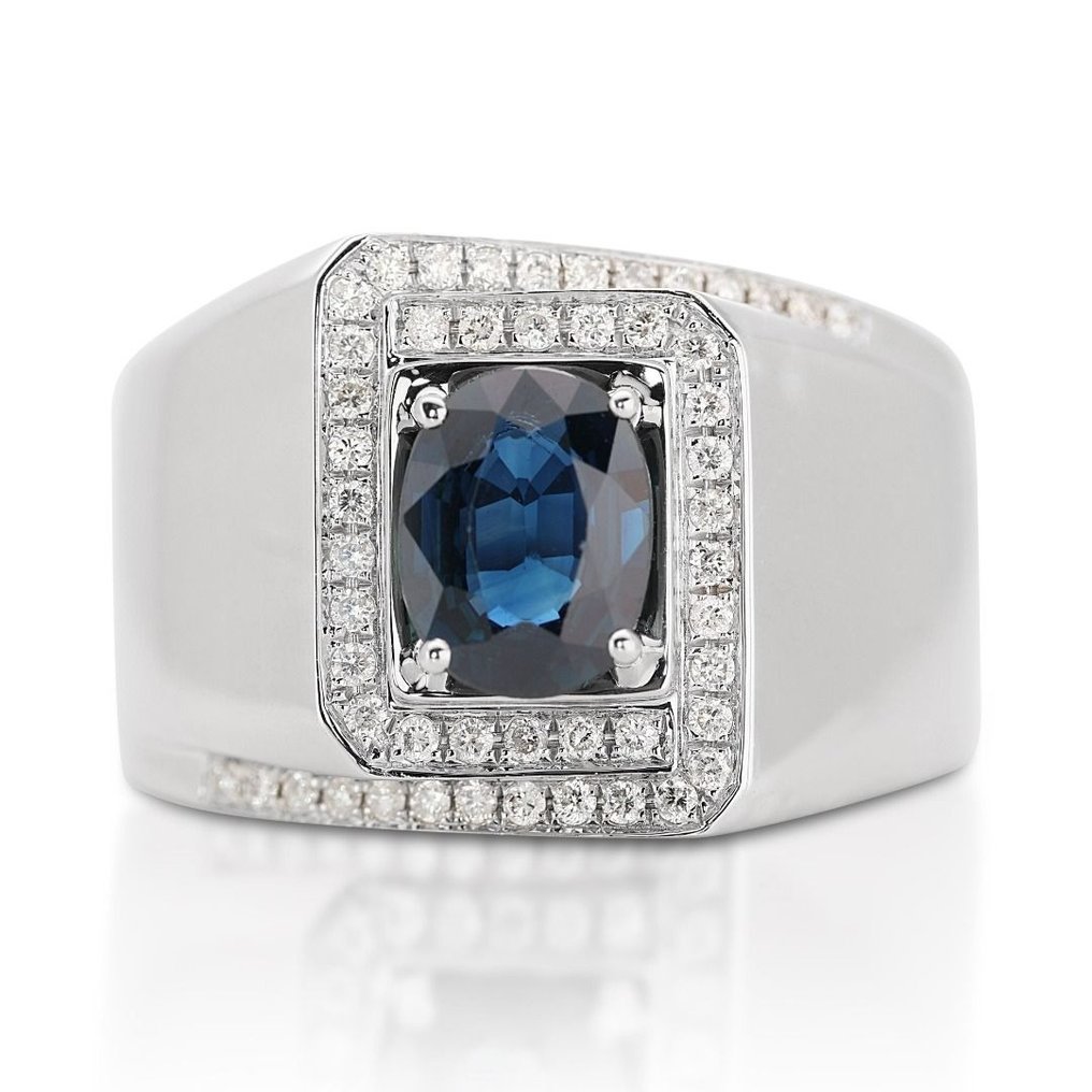 戒指 - 18K包金 白金 -  1.90ct. tw. 蓝宝石 - 钻石 #1.1