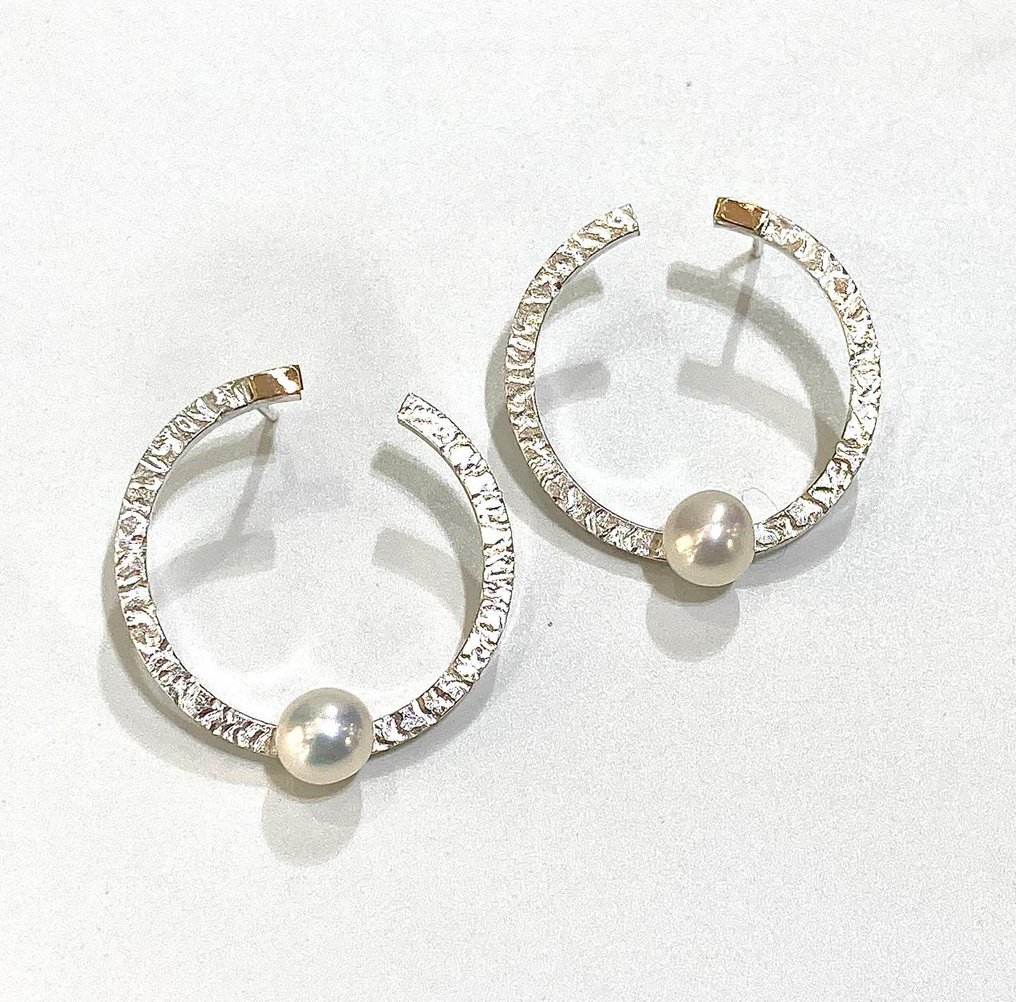 χωρίς τιμή ασφαλείας - Σκουλαρίκια - 18 καράτια Ασημί, Κίτρινο χρυσό Μαργαριτάρι #1.0