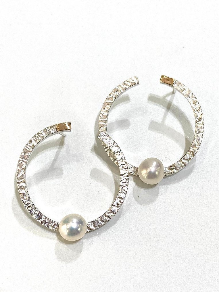 χωρίς τιμή ασφαλείας - Σκουλαρίκια - 18 καράτια Ασημί, Κίτρινο χρυσό Μαργαριτάρι #3.2