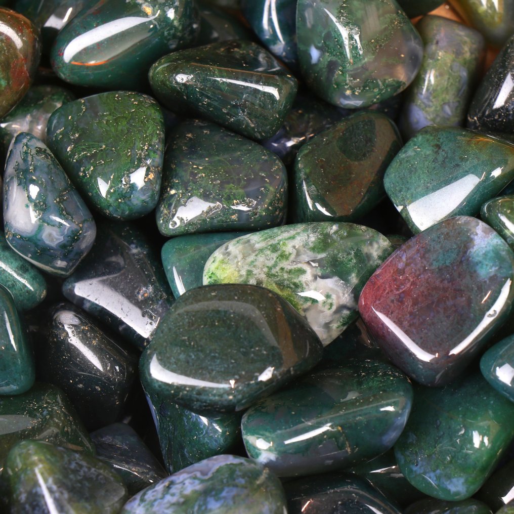 Χωρίς Προσφορά - Agate με πράσινο Moss - Λεία πετρώματα - Τυχερός αριθμός- 1 kg #1.0