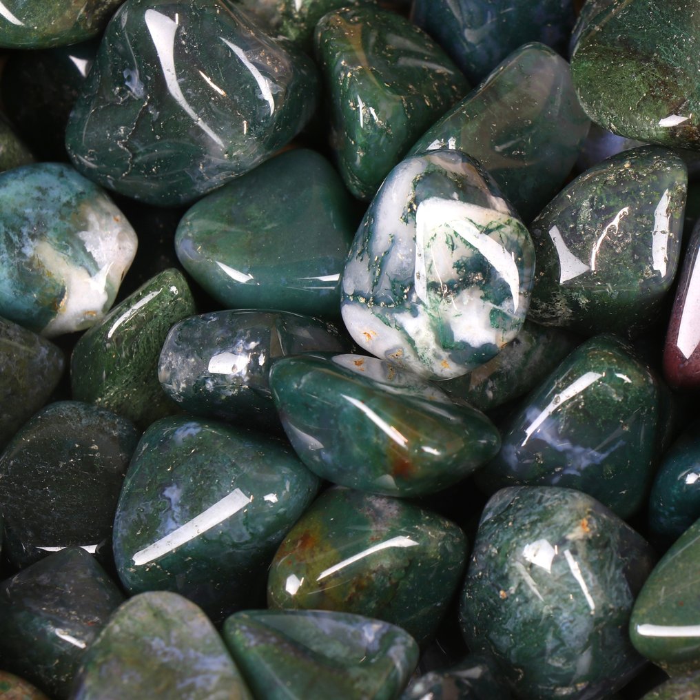 Χωρίς Προσφορά - Agate με πράσινο Moss - Λεία πετρώματα - Τυχερός αριθμός- 1 kg #1.0