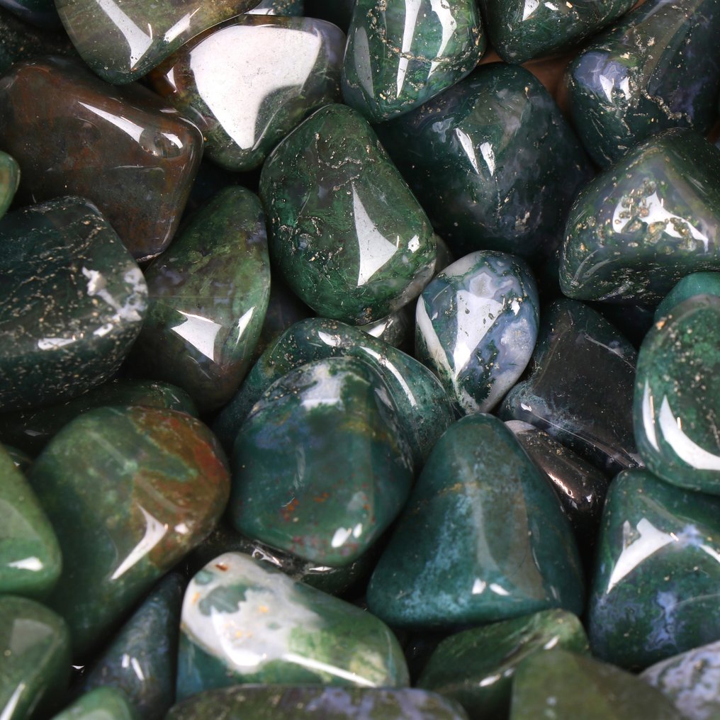 Χωρίς Προσφορά - Agate με πράσινο Moss - Λεία πετρώματα - Τυχερός αριθμός- 1 kg #3.2