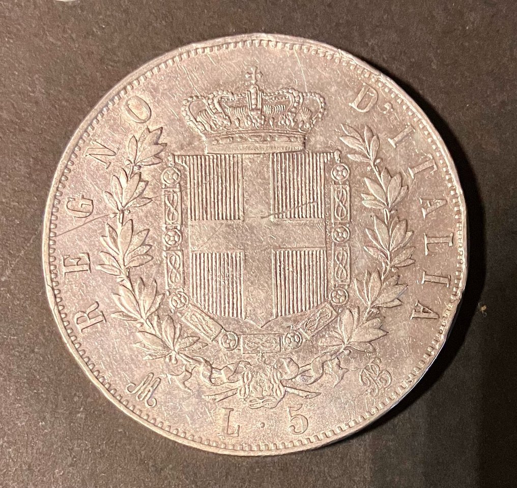 Italië, Koninkrijk Italië. Vittorio Emanuele II di Savoia (1861-1878). 5 Lire 1869/1877 (9 monete) #2.2