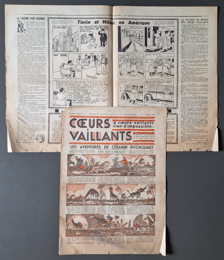 Ensemble de 18 journaux Cœurs Vaillants de 1933 - 1934 - Tintin et Milou en Amérique #2.2