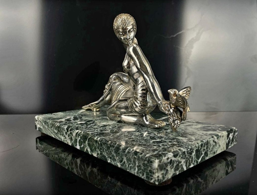 Sculptură, Danseuse à l'oiseau - 20 cm - Bronz argintiu - 1930 #2.2