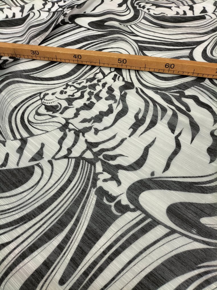 Magnifico tendone vintage originale anni 70' / tigre astratta tono su tono - Tessuto per tappezzeria  - 630 cm - 210 cm #1.1
