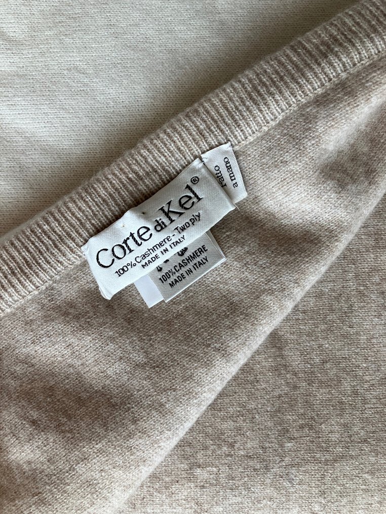 Corte di Kel - Pure White Cashmere Blanket (Beige × Off White) - Blanket  - 186 cm - 132 cm - Made in Perugia, Italy #2.1