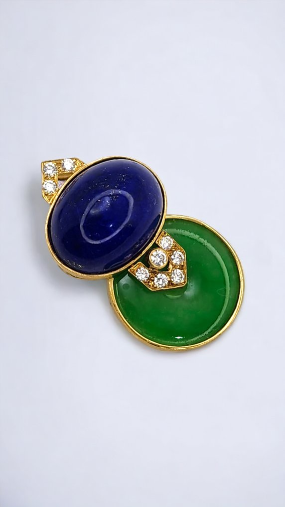Emis Tsamourtzis Beros - Oorbellen 18k gouden lapis lazuli en diamanten oorbellen #2.1