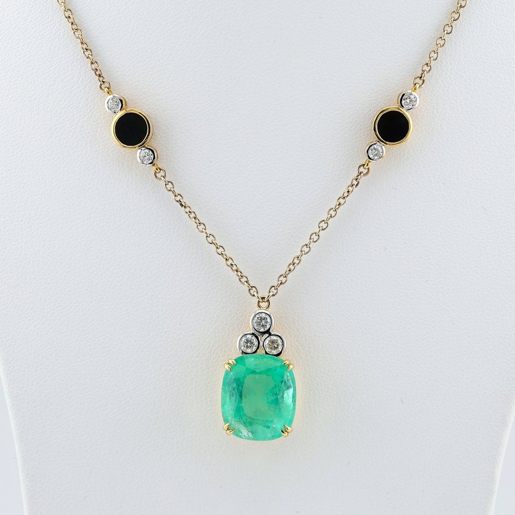 [IGI Certified] - Emerald 11.52 Cts & Diamonds Combo - 18 kt zweifarbig - Halskette mit Anhänger #1.2