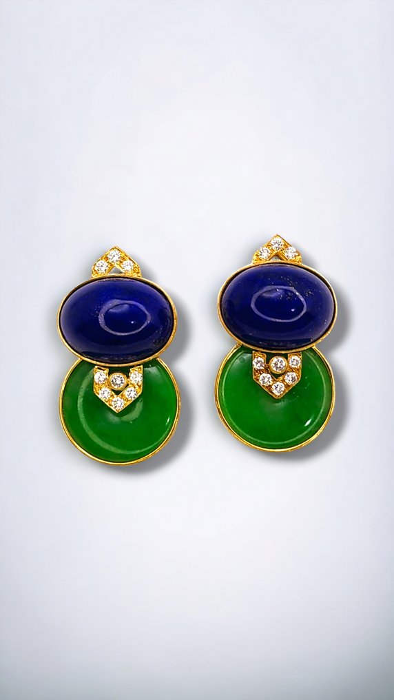 Emis Tsamourtzis Beros - Oorbellen 18k gouden lapis lazuli en diamanten oorbellen #1.2
