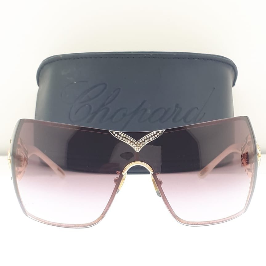 Chopard - Shield Gold Tone Metal & White Acetate Decorated with Transparent and Amber Tone Swarovski Crystals - Sunglasses #1.2