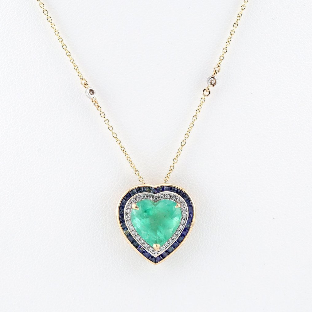 [Lotus Certified] - (Emerald) 5.31 Cts - (Sapphire) 0.87 Cts (29) Pcs - (Diamonds) 0.19 Cts (32) - 14 karat Gulguld - Halskæde #1.1