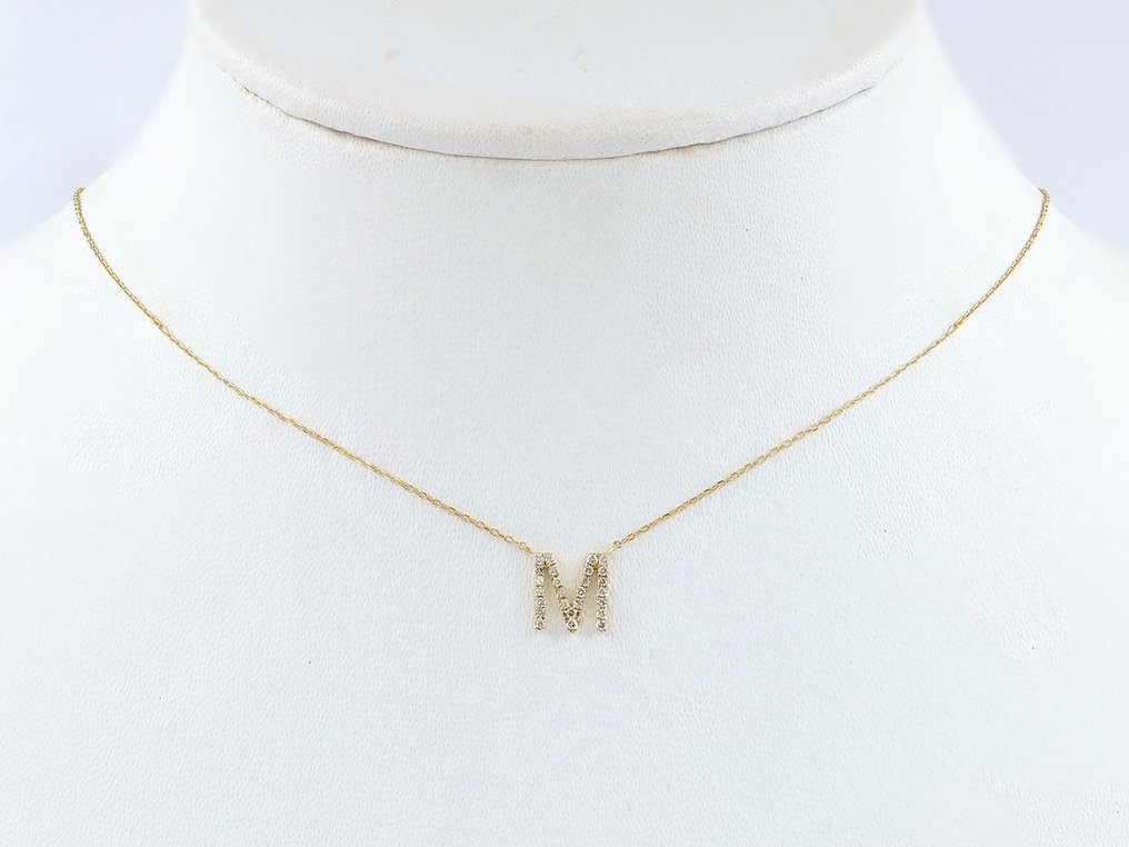 Zonder minimumprijs - Ketting met hanger - 14 karaat Geel goud - 0.11ct. tw. Diamant (Natuurlijk) #2.1