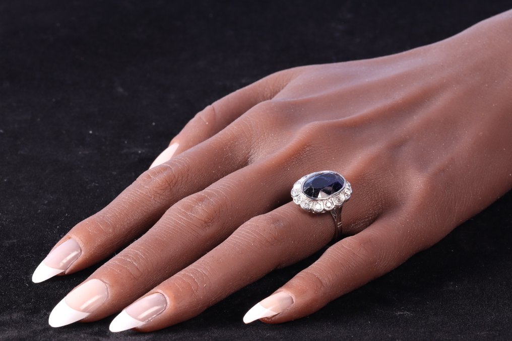 Vintage 1950's Fifties, Lady Di ring - Ring - 18 karat Hvitt gull -  5.50ct. tw. Safir - Diamant #2.1