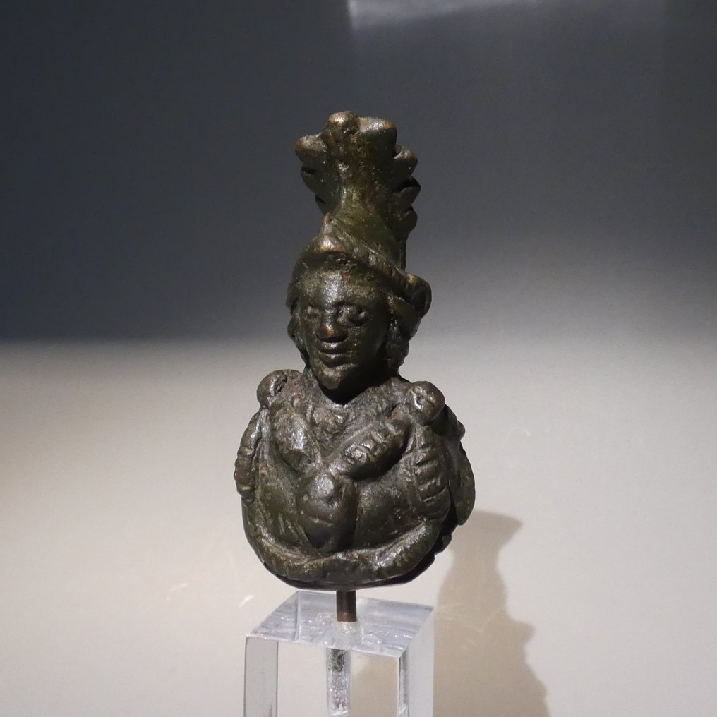 Romain antique Bronze Minerve - Buste de la déesse Athéna. 12,5 cm H. 1er - 2ème siècle après JC. #1.2