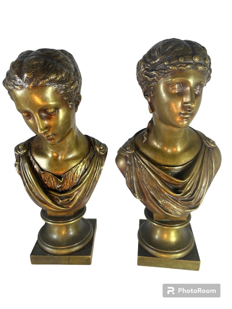 Jean Jules Salmson (1823 – 1902) - 半身像, Paire de romaines - 25 cm - 黄铜色 - 1875 #1.2
