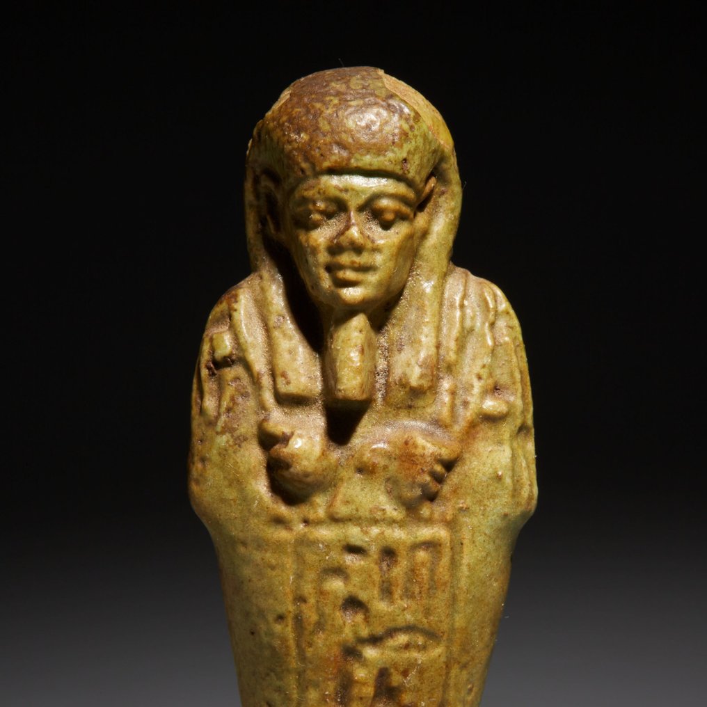 Forntida Egypten Fajans Shabti. Sen period, 664 - 332 f.Kr. Höjd 11,3 cm. #1.1