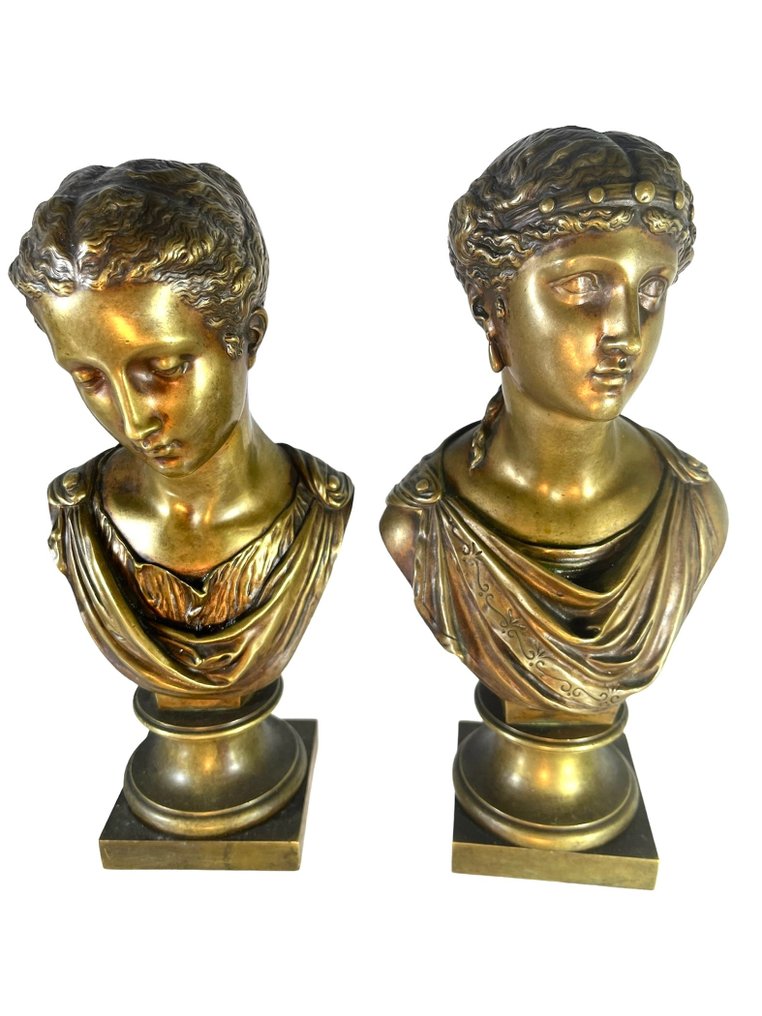 Jean Jules Salmson (1823 – 1902) - 半身像, Paire de romaines - 25 cm - 黄铜色 - 1875 #1.1