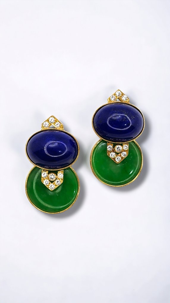 Emis Tsamourtzis Beros - Oorbellen 18k gouden lapis lazuli en diamanten oorbellen #1.1