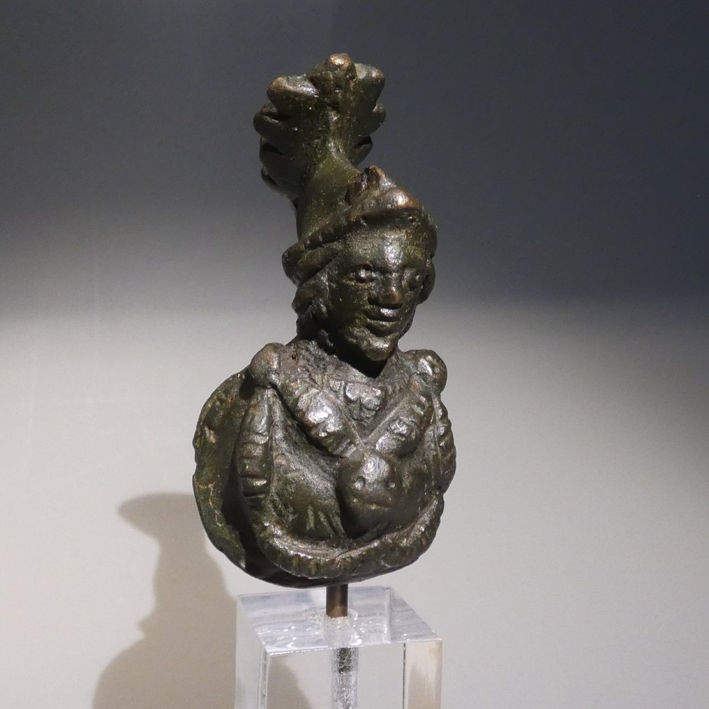 Epoca Romanilor Bronz Minerva - Bustul Zeiței Athena. 12,5 cm H. Secolele I - II d.Hr. #1.1