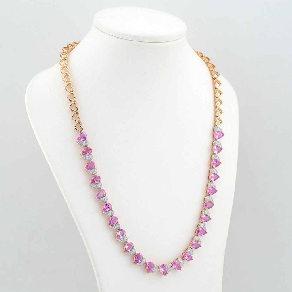 [IGI Certified] -  Pink Sapphire 16.45 Ct & Diamond Combo - 18 carati Oro rosa - Collana #2.1